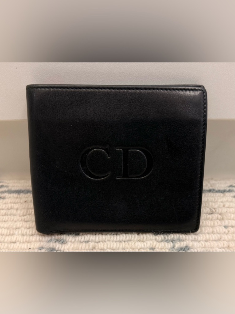 DIOR Vintage Rare Unisex Black Leather CD Logo Icon Bifold Wallet W/ Red Inside